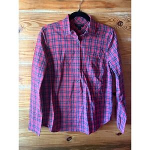 J. Crew‎ Red Tartan Popover Shirt Plaid Womens Size 4 Button Up Cabincore